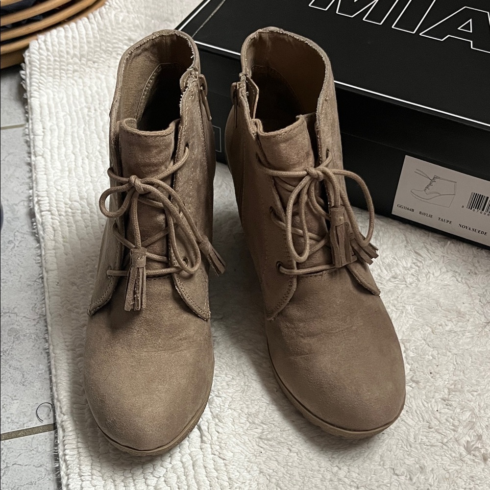 MIA Women's Brown Wedge Ankle Boots - Picture 2 of 6